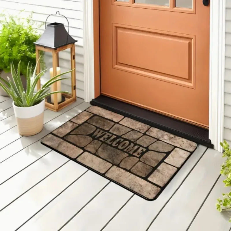 Stone patterned farmhouse welcome front door mat