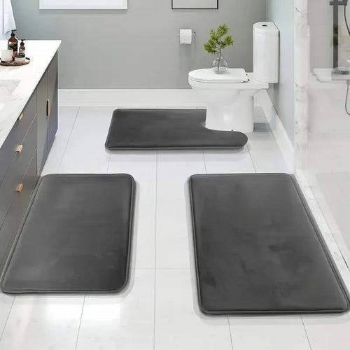 3-Piece Bathroom Mat Set Toilet Bath Shower Rugs Soft Absorbent Non-Slip Carpet Laundry Room Home Decor