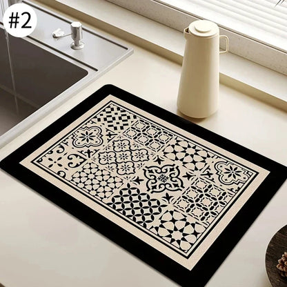 VIKAMA Black Marble Dish Drying Mat Super Absorbent Non-Slip Kitchen Counter Rug Bottle Kettle Dinnerware Bar Mat Home Decor