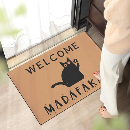 Dark Cat Funny Full Print Welcome Doormat Non-Slip Home Kitchen Bathroom Floor Rug Home Decor Gift Mat