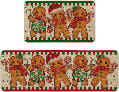 VIKAMA Christmas Gingerbread Man Floor Mat Crystal Velvet Non-Slip Kitchen Entry Door Rug Easy Care Home Decor
