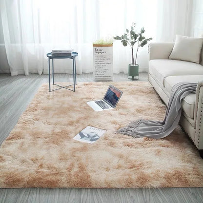 Fluffy tie-dye plush living room rug
