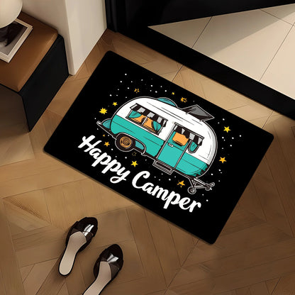VIKAMA Happy Camper Rug Creative Style Doormat Welcome Mat Warm Non-Slip Bedroom Living Room Bathroom Carpet Home Decor