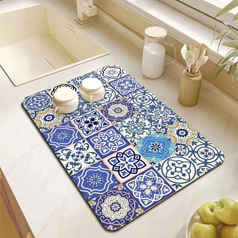 Mandala Absorbent Kitchen Counter Mat