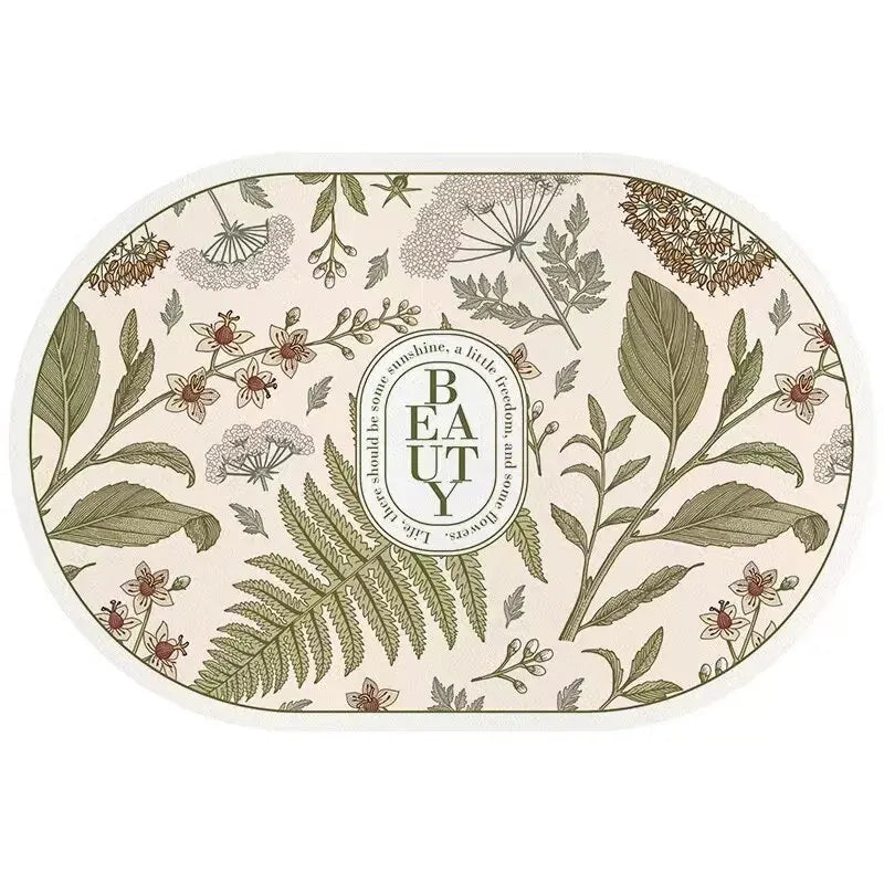 VIKAMA 40X60CM Oval Crystal Velvet Carpet Garden Flower Style Bathroom Toilet Living Room Room Door Non-Slip Mat