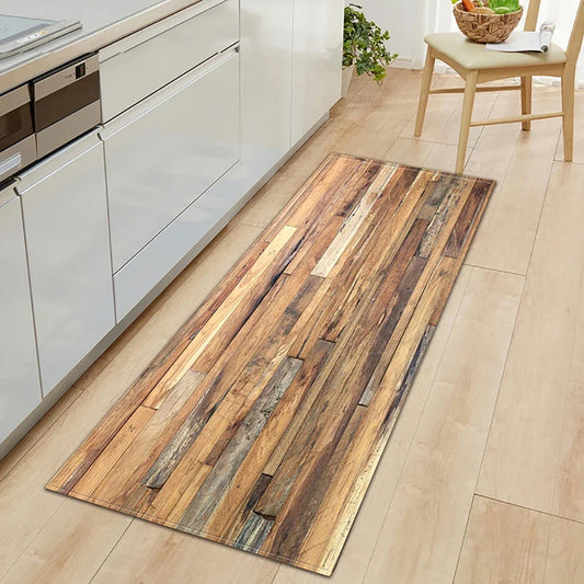 Wood Pattern Kitchen Mat Non-Slip Absorbent Long Rug Bedroom Living Room Hallway Balcony Entrance Doormat Floor Carpet Home Decor