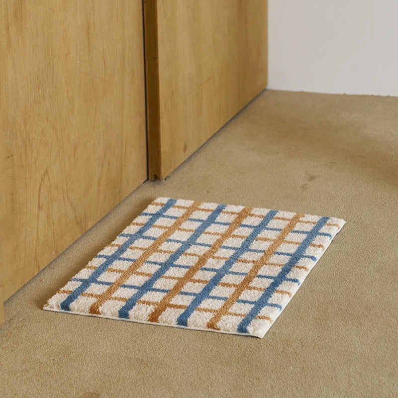 VIKAMA Korean Striped Checkered Bedroom Rug