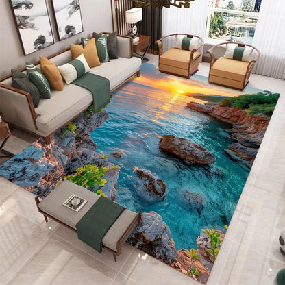 3D Santorini mountain landscape area rug