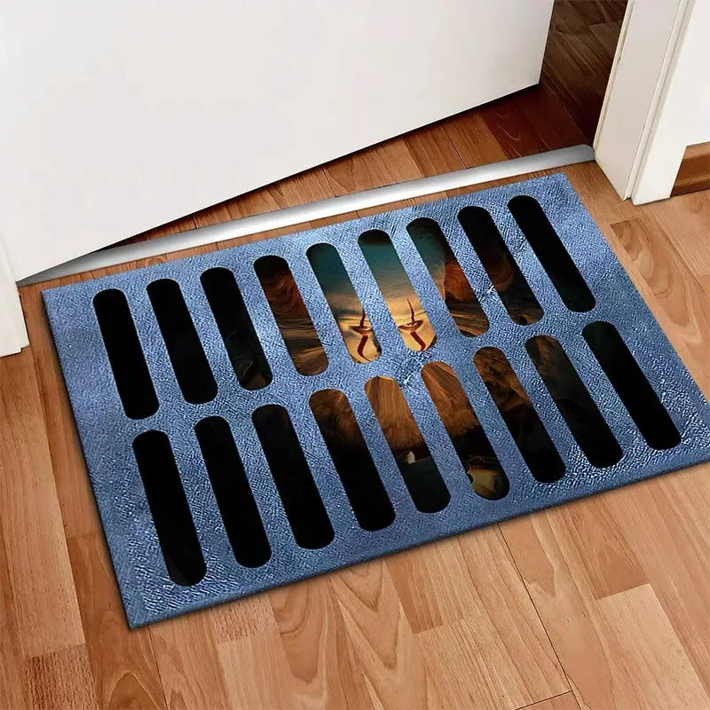 VIKAMA Halloween 3D Sewer Clown Doormat Horror Entry Door Mat Non-Slip Floor Carpet