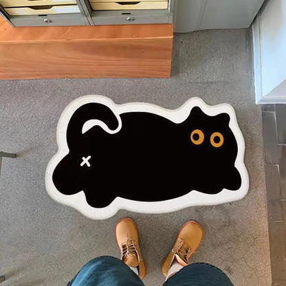 VIKAMA Cute Cat Girl Faux Cashmere Carpet Soft Non-Slip Absorbent Bedroom Bathroom Kitchen Floor Mat