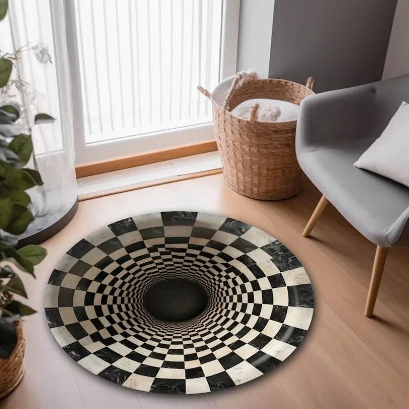 3D black white vortex illusion rug