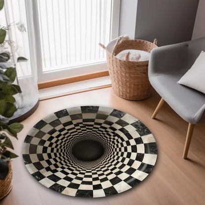 3D black white vortex illusion rug