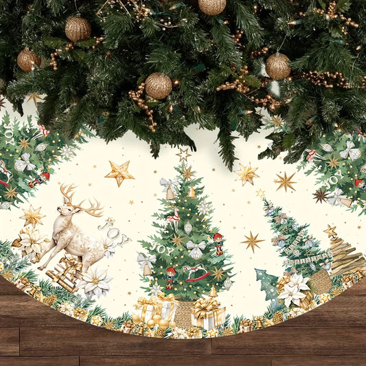 VIKAMA Christmas Tree Skirt Reindeer Holiday Rug
