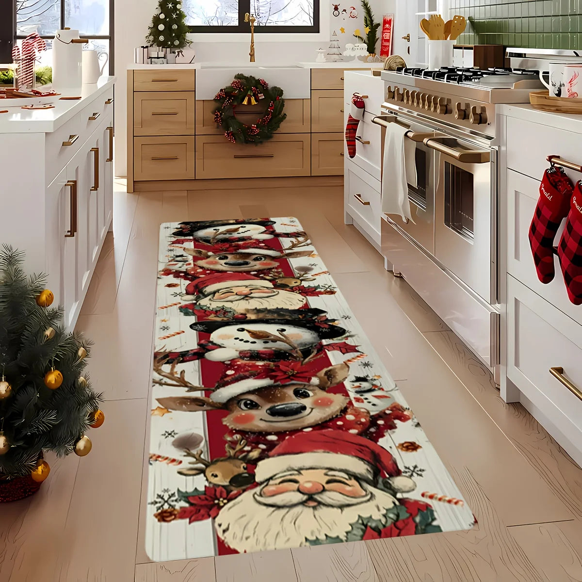 Extra-long washable Christmas runner rug for hallway decor