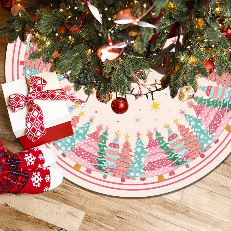 VIKAMA Pink Snowflake Christmas Tree Skirt Rug