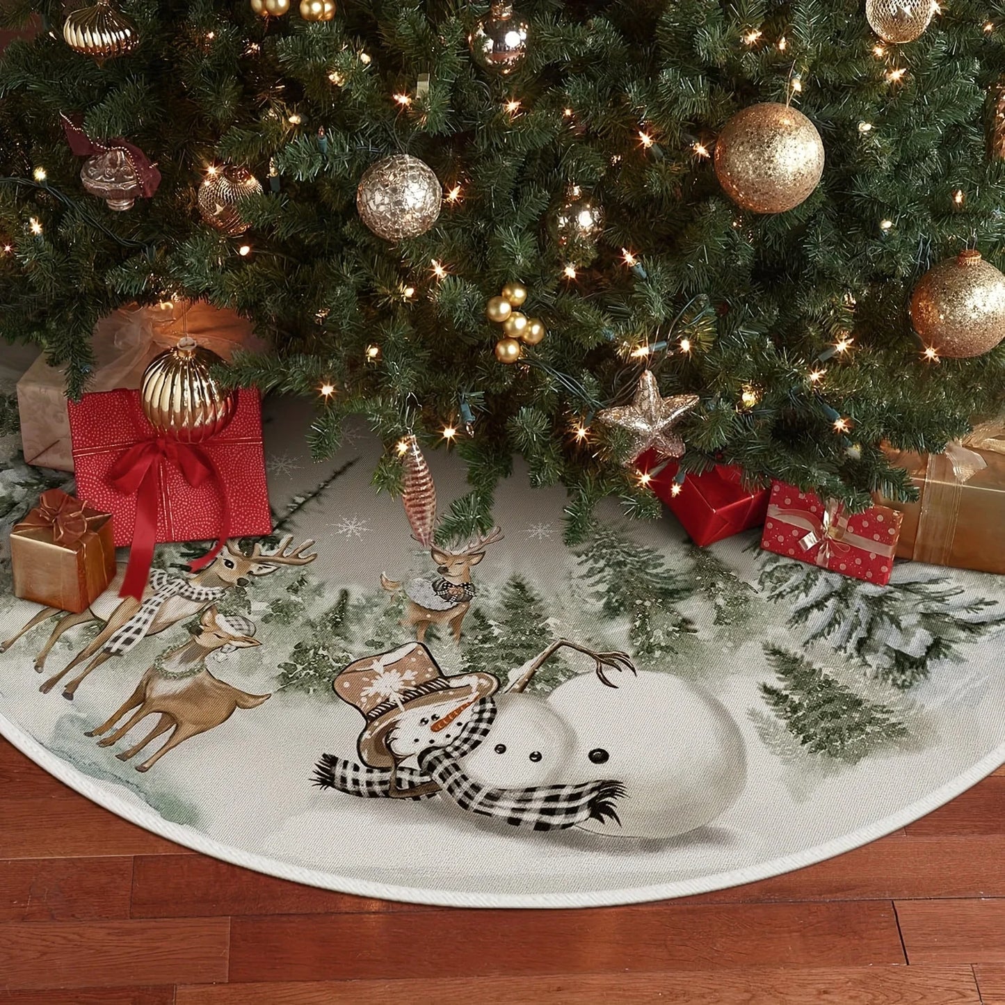 VIKAMA Christmas Snow Scene Tree Skirt Rug