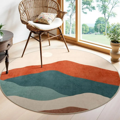 Large Round Geometric Landscape Rug Green Mountain Layers Modern Non-Slip Carpet Living Room Bedroom Home Decor