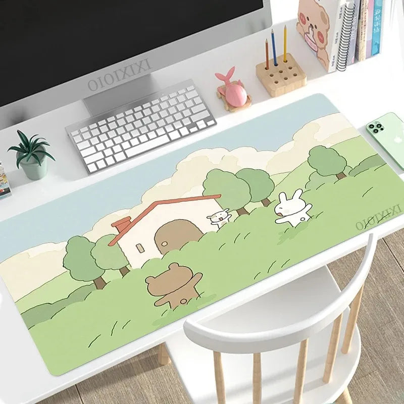 Cute Rabbit Green Large Gaming Mouse Pad