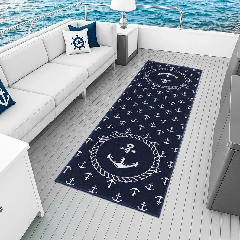 Nautical Anchor Compass Marine Area Rug
