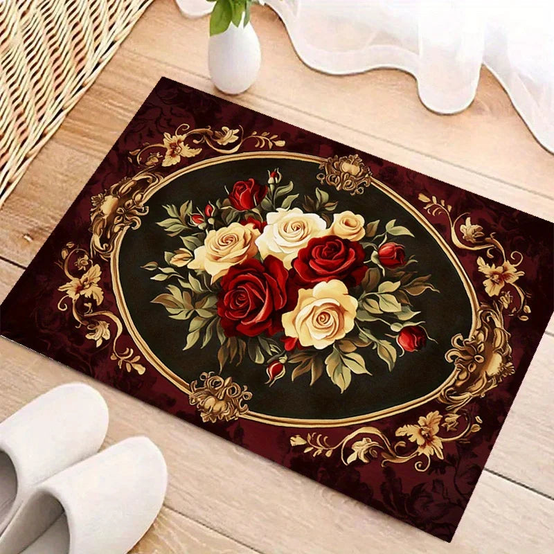 Retro Rose Floral Area Rug