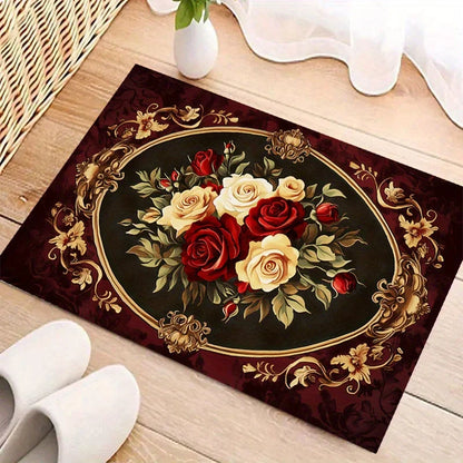 Retro Rose Floral Area Rug