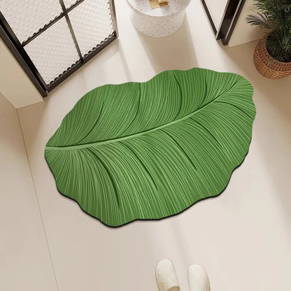 VIKAMA Green Leaf Absorbent Non-Slip Bathroom Mat