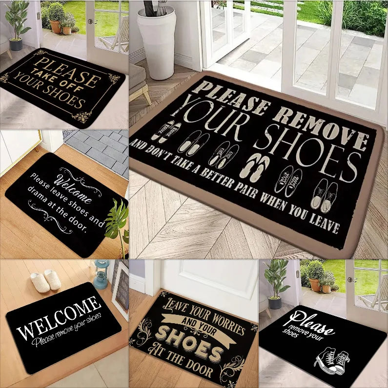 Please Take Off Your Shoes Welcome Carpet Non-Slip Living Room Bedroom Floor Rug Home Decor