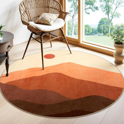 Large Round Geometric Landscape Rug Green Mountain Layers Modern Non-Slip Carpet Living Room Bedroom Home Decor