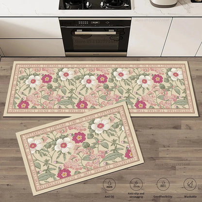 Floral Pattern Kitchen Rug Extra Thick Absorbent Non-Slip Doormat Anti-Fatigue Mat Bathroom Entrance Long Carpet Home Decor