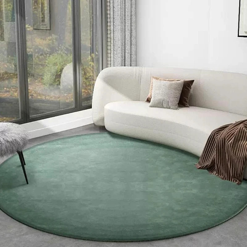 Modern Minimalist Green Round Plush Area Rug