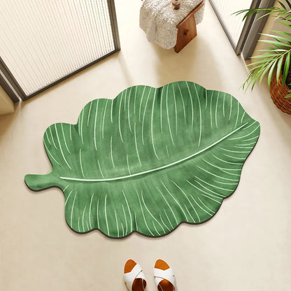 VIKAMA Green Leaf Absorbent Non-Slip Bathroom Mat