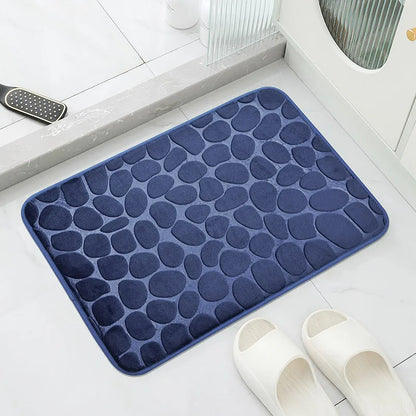 Cobblestone Embossed Memory Foam Bath Mat Non-Slip Absorbent Bathroom Rug Bathtub Side Shower Room Floor Carpet Home Decor