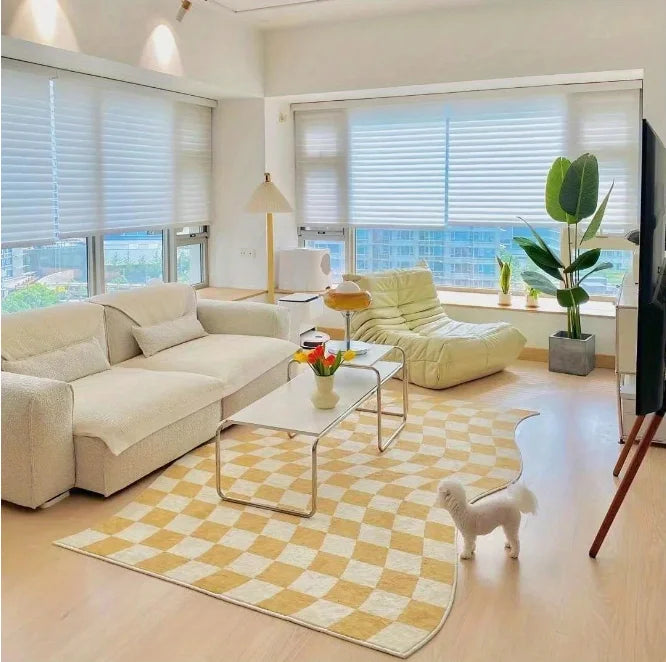 Retro Checkerboard Fluffy Plush Area Rug