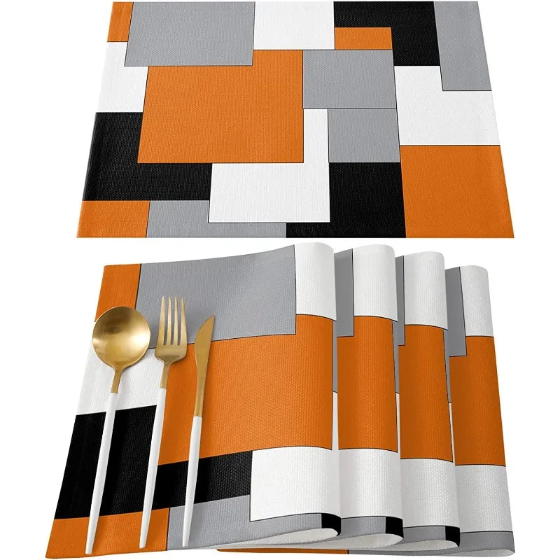Abstract Purple Black Grey Patchwork Placemat Set