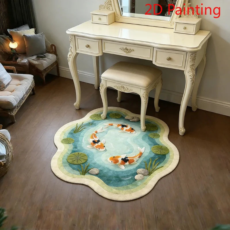 Koi Fish Pattern Round Fluffy Non-Slip Area Rug