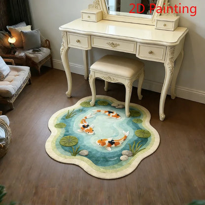 Koi Fish Pattern Round Fluffy Non-Slip Area Rug