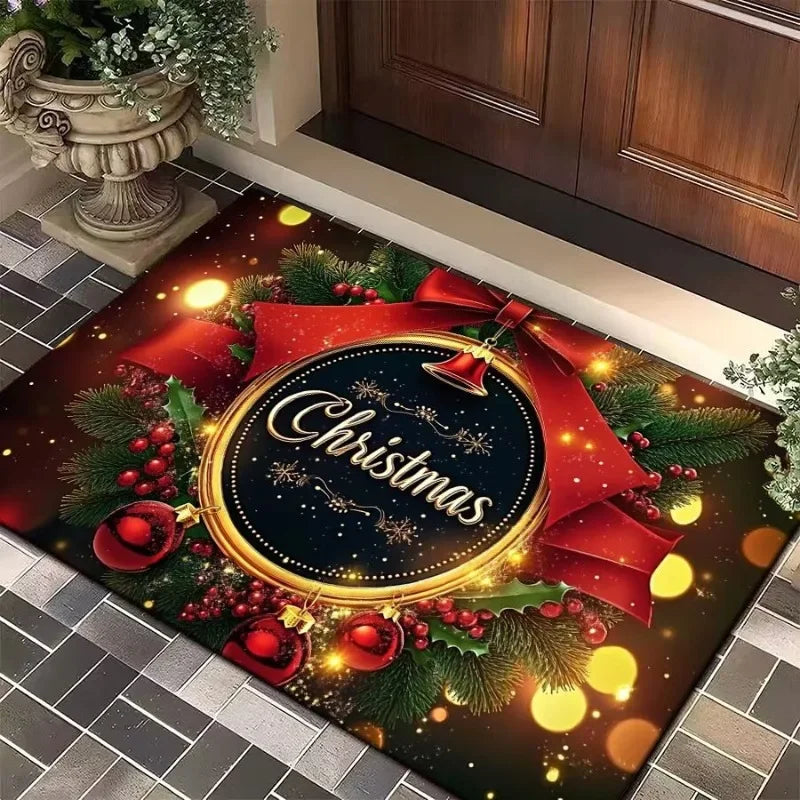 Red Merry Christmas Carpet Bathroom Mat Anti-Slip Retro Absorbent Door Mat New Year Party Home Decoration Rug