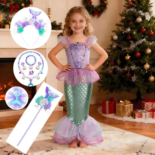 Disney Purple Mermaid Princess Costume Dress For Girls