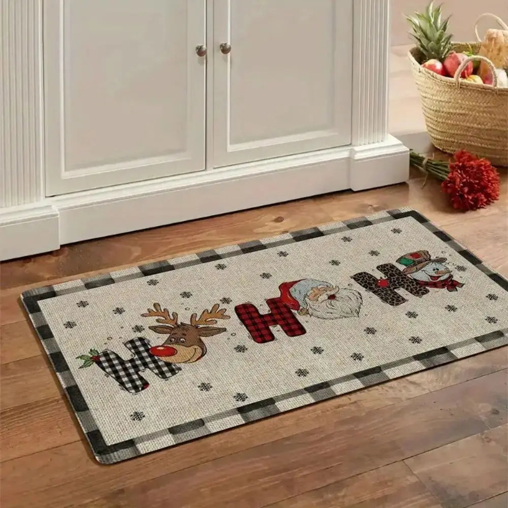 VIKAMA Christmas Happy Santa Reindeer Welcome Doormat