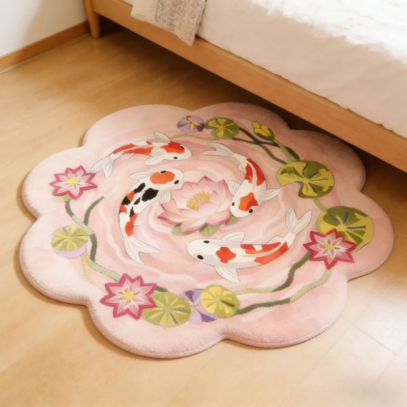 Koi Fish Pattern Round Fluffy Non-Slip Area Rug