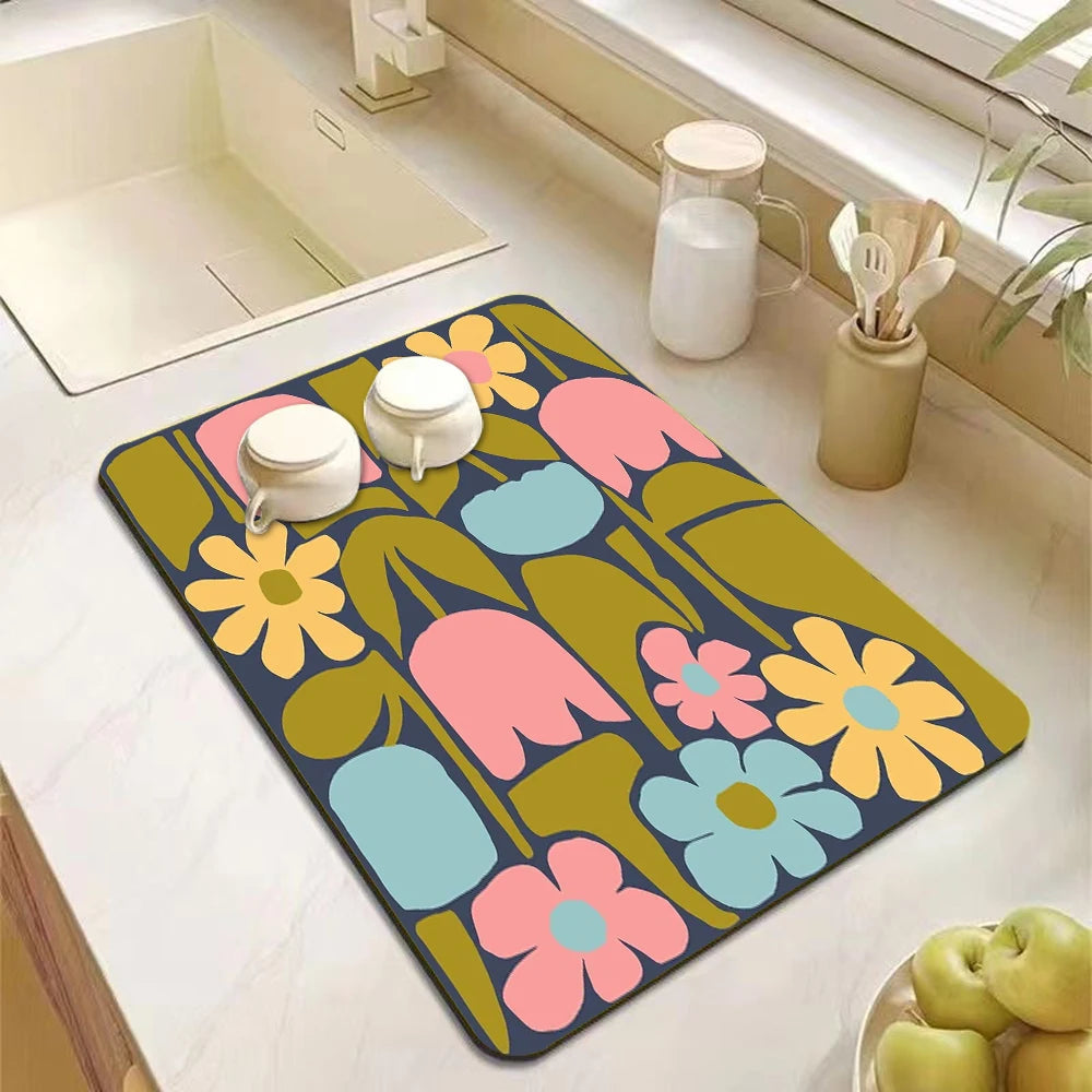 Absorbent kitchen drying drain mat