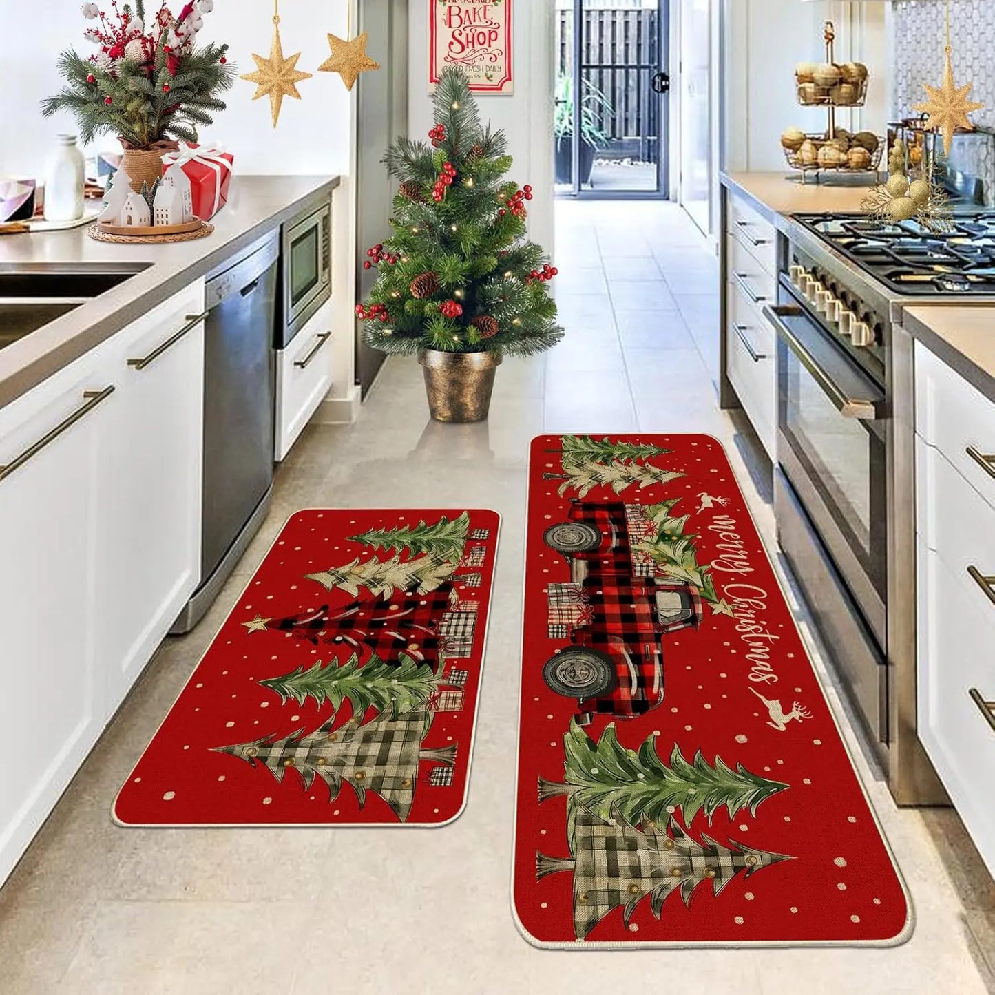 VIKAMA Christmas Gingerbread Man Floor Mat Crystal Velvet Non-Slip Kitchen Entry Door Rug Easy Care Home Decor