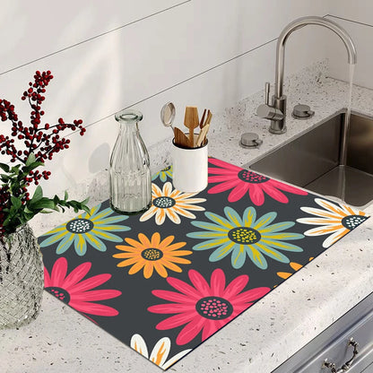 Floral Absorbent Waterproof Drying Mat