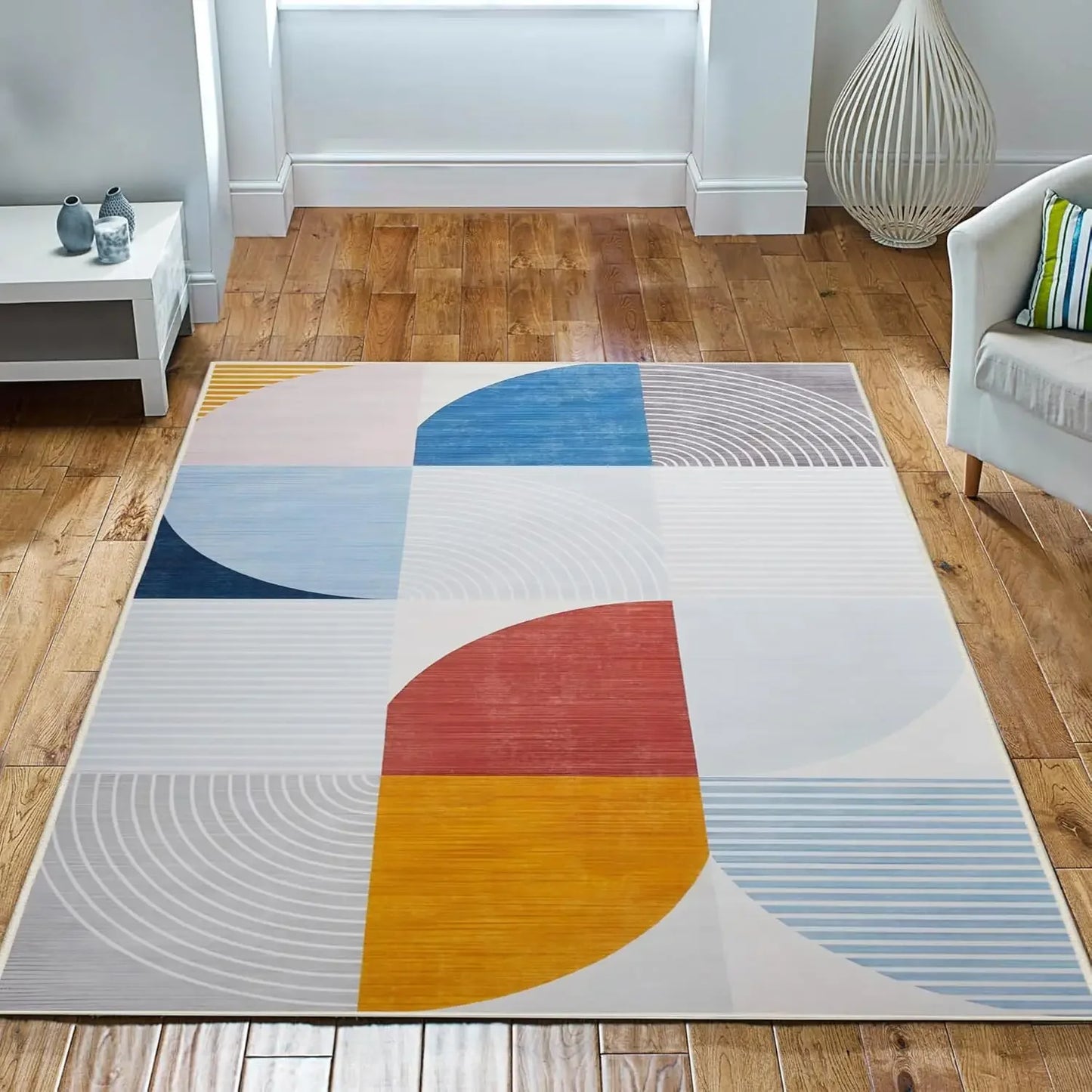 VIKAMA Geometric Style Non-Slip Living Room Area Rug