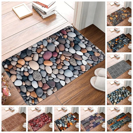 Stone tile print waterproof non-slip floor mat