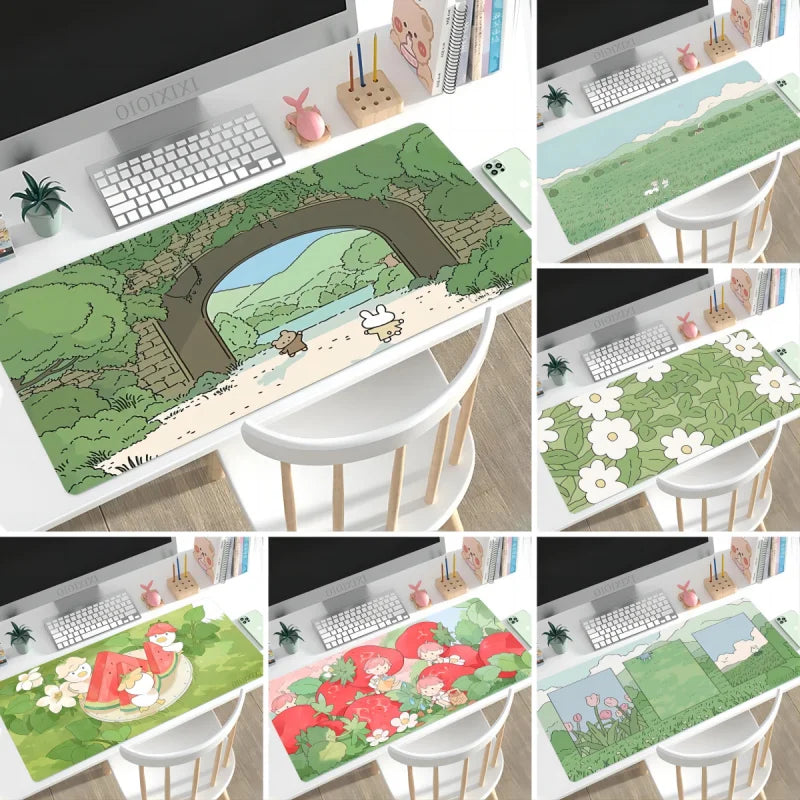 Cute Rabbit Green Large Gaming Mouse Pad