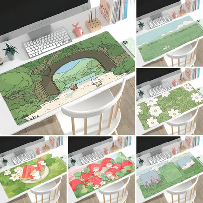 Cute Rabbit Green Large Gaming Mouse Pad