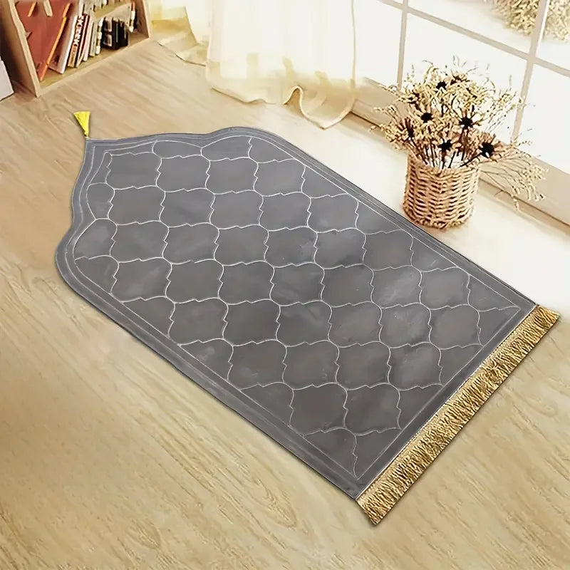 Thick Prayer Rug with Tassels Islamic Turkish Style Irregular Anti-Slip Soft Flannel Prayer Mat Carpet