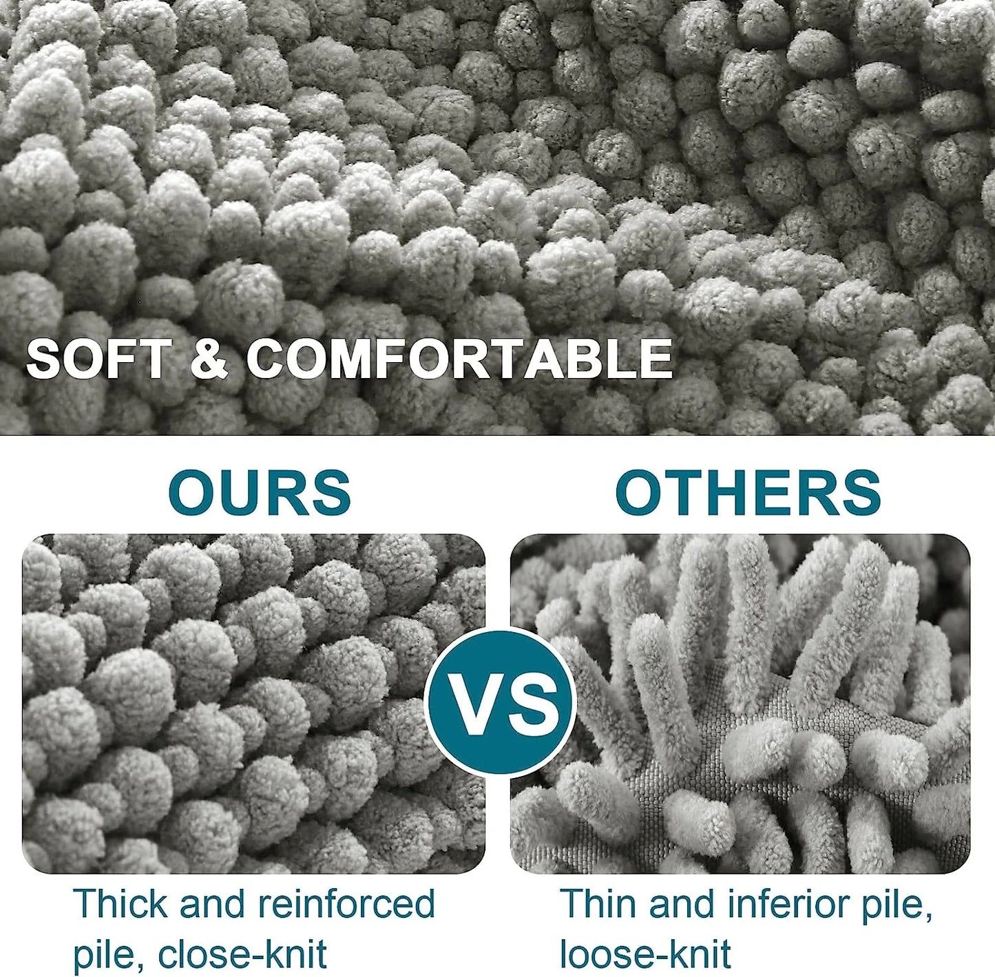 Super Plush Microfiber Anti-Skid Bathroom Carpet Absorbent Machine Washable Chenille Bath Mat Quick Drying Floor Mat