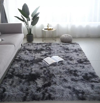 Black fluffy shaggy plush area rug